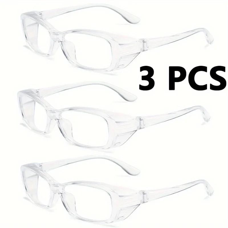 Blue Light Glasses - แว่นตานิรภัยป้องกันฝ้า 3 ชิ้น พร้อมแผ่นปิดด้านข้างและฝาครอบเลนส์แบบกว้าง ป้องกันแสงสีฟ้า น้ำหนักเบาและสวมใส่สบาย