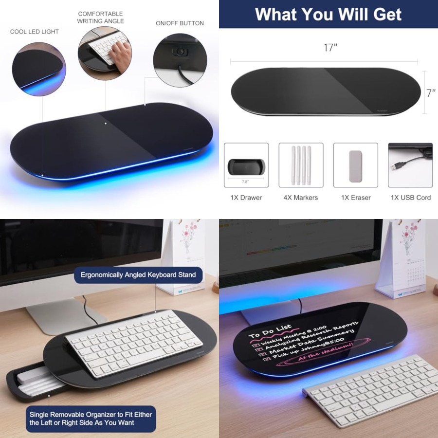 Desk Drawer Small - ไวท์บอร์ดกระจกแบบตั้งโต๊ะ - กระดานไวท์บอร์ดขนาดเล็ก 17 x 7