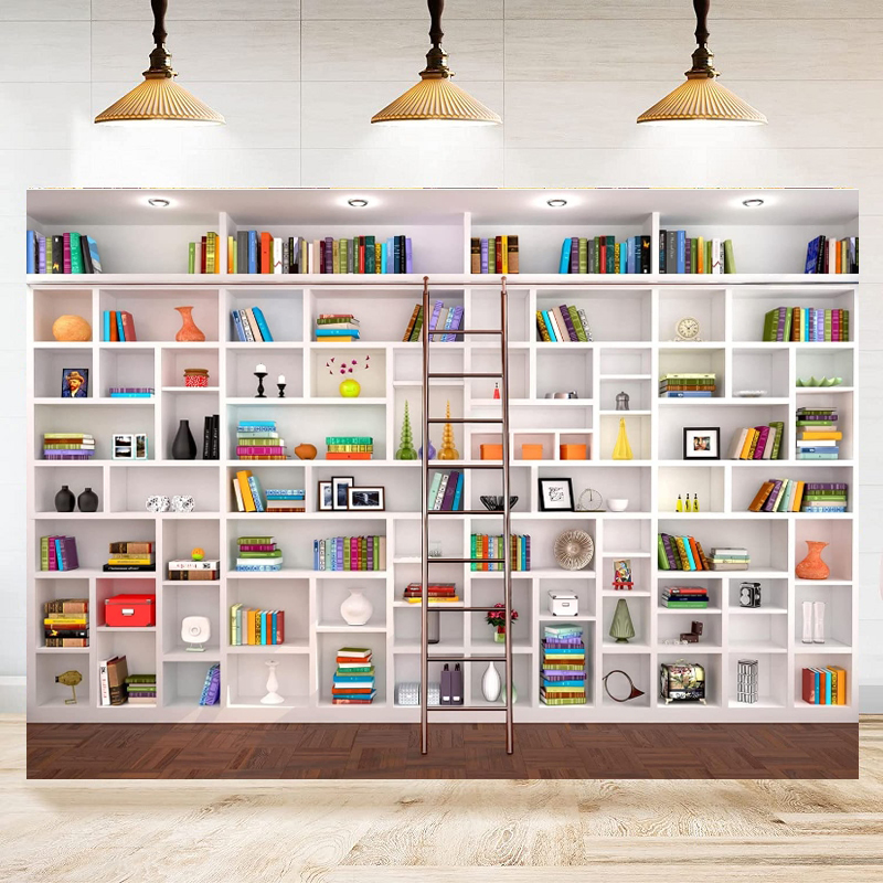 Home Office Zoom Background Free - ฉากหลังถ่ายภาพชั้นวางหนังสือสีขาว ชั้นหนังสือสำนักงาน ฉากหลังวิดีโอคอนเฟอเรนซ์ Zoom ตกแต่งโฮมออฟฟิศ โปสเตอร์ฉากหลัง