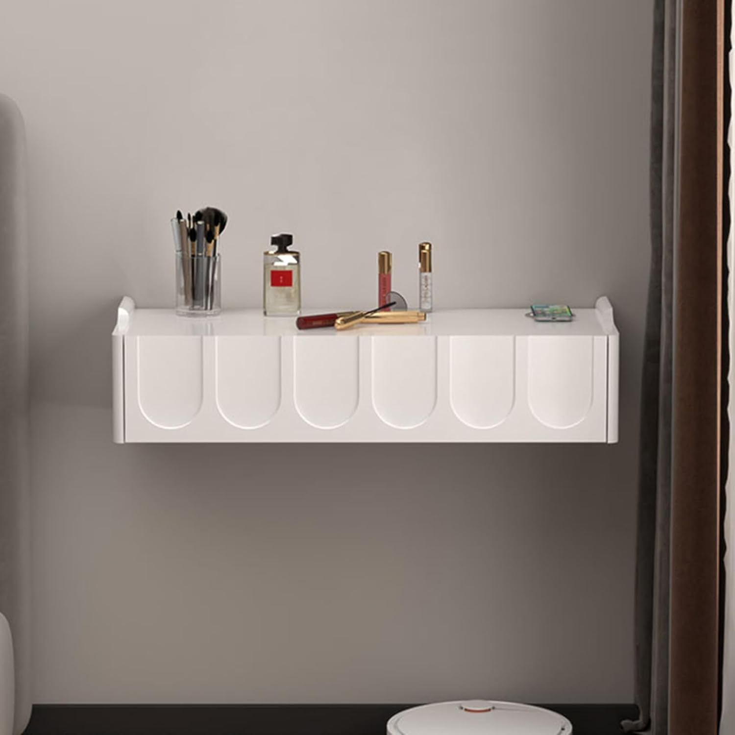 Desk Drawer Small - # โต๊ะเครื่องแป้งติดผนังสีขาวแบบลอยตัวพร้อมลิ้นชัก สำหรับห้องนอนขนาดเล็ก
