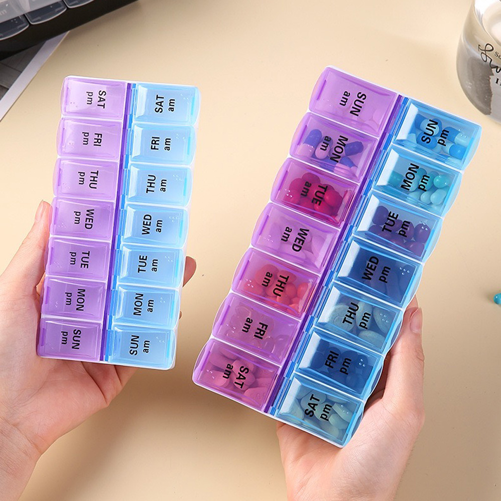 Home Office Setup - กล่องยาแบบพกพา 14 ช่อง แยกอิสระ กล่องใส่ยาสำหรับบ้าน สำนักงาน