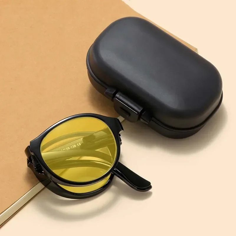 Blue Light Glasses - พับ Night Vision แว่นตากล่องสําหรับผู้ชายผู้หญิงรอบ Ultralight Blue