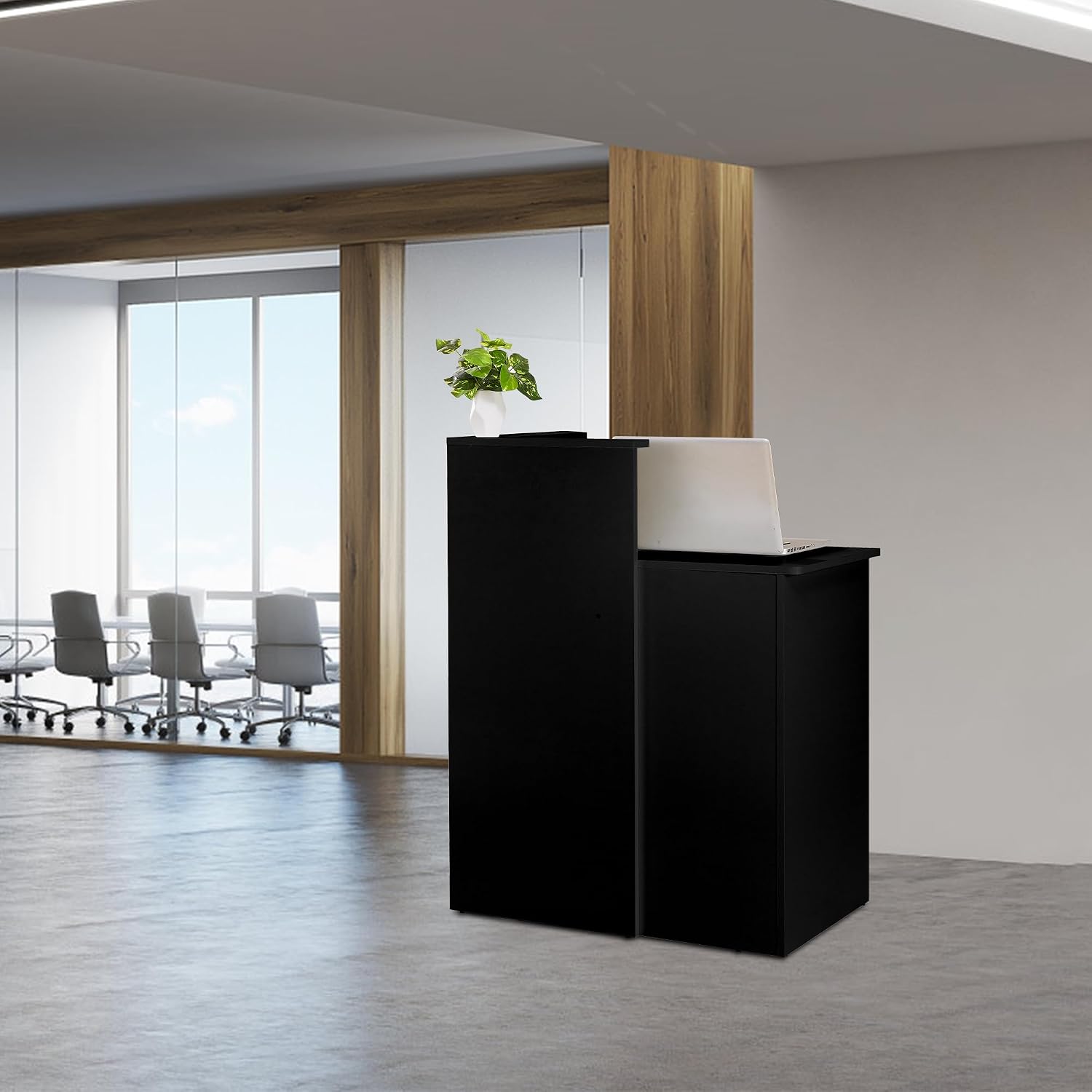 Desk Drawer Small - โต๊ะรับรองแขกขนาดเล็กพร้อมเคาน์เตอร์, โต๊ะหน้าเคาน์เตอร์พร้อมลิ้นชักล็อคได้สองช่อง, ช่องสำหรับจัดการสายไฟ, โต๊ะเคาน์เตอร์สำหรับล็อบบี้ร้านเสริมสวย
