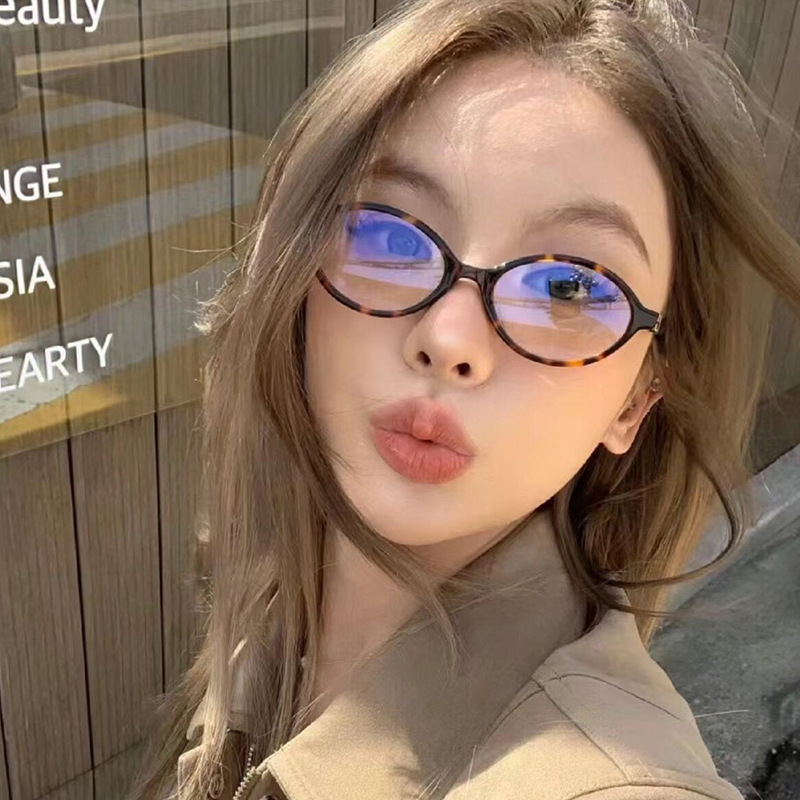 Blue Light Glasses - แว่นตากันแดดวินเทจทรงวงรีผู้หญิงแบรนด์หรูดีไซเนอร์ขนาดเล็กป้องกันแสงสีฟ้าแว่นตาแฟชั่นย้อนยุคผู้ชายแว่นตาลายเสือดาว