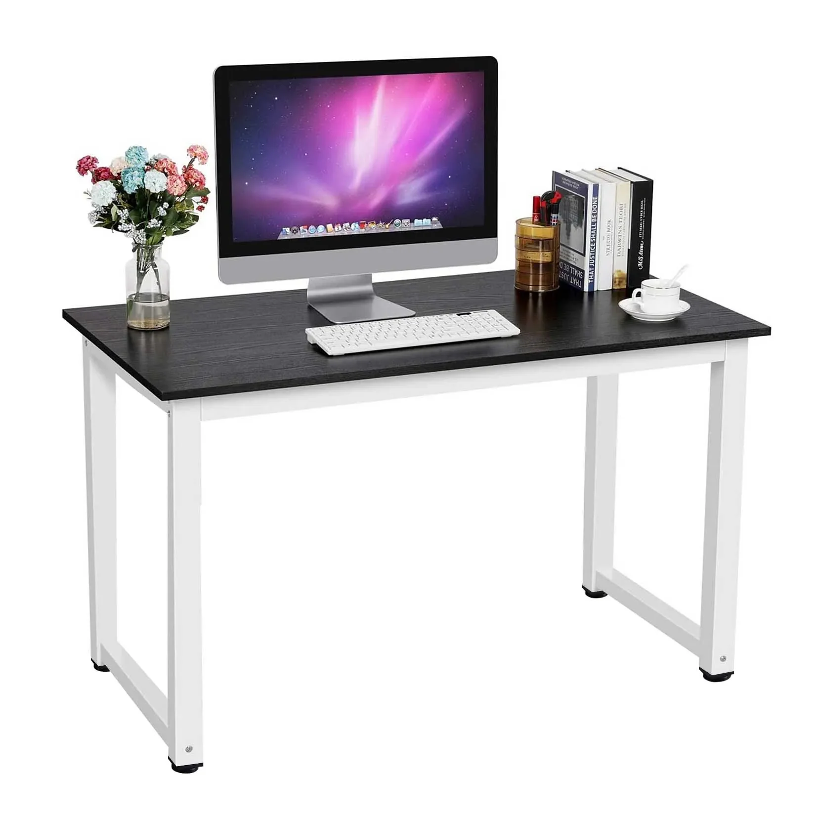 Home Office Depot - 110x60x75 ซม.โต๊ะคอมพิวเตอร์โต๊ะแล็ปท็อปโต๊ะทำงานสำนักงานเฟอร์นิเจอร์ในบ้านโต๊ะรับประทานอาหารอเนกประสงค์ไม้สีดำ[US-Depot]