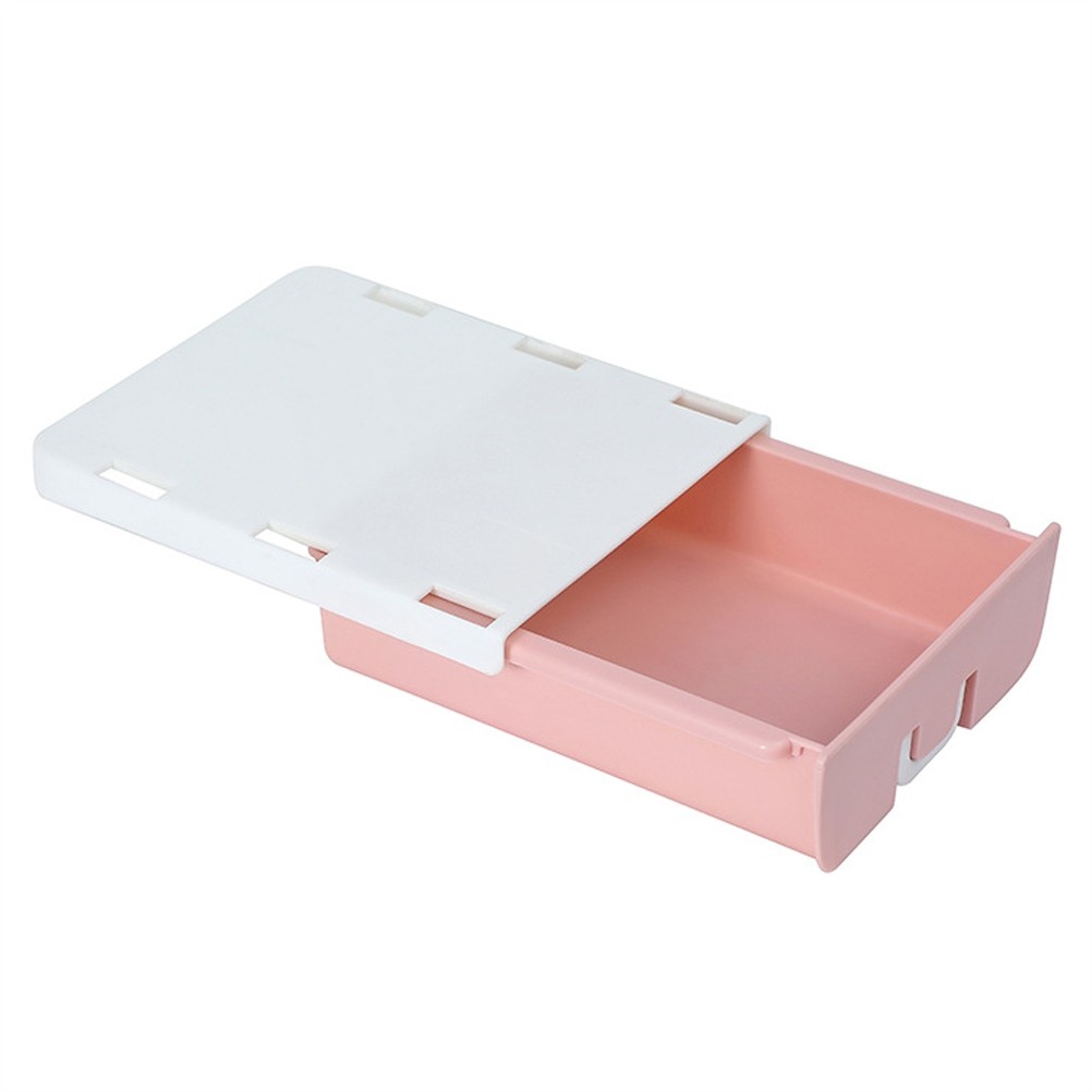 Desk Drawer Small - ลิ้นชักใต้โต๊ะแบบซ่อนพร้อมรางเลื่อน กล่องเก็บของแบบติดกาวสำหรับจัดระเบียบโต๊ะทำงาน ที่เก็บของชิ้นเล็กให้เป็นระเบียบเรียบร้อย