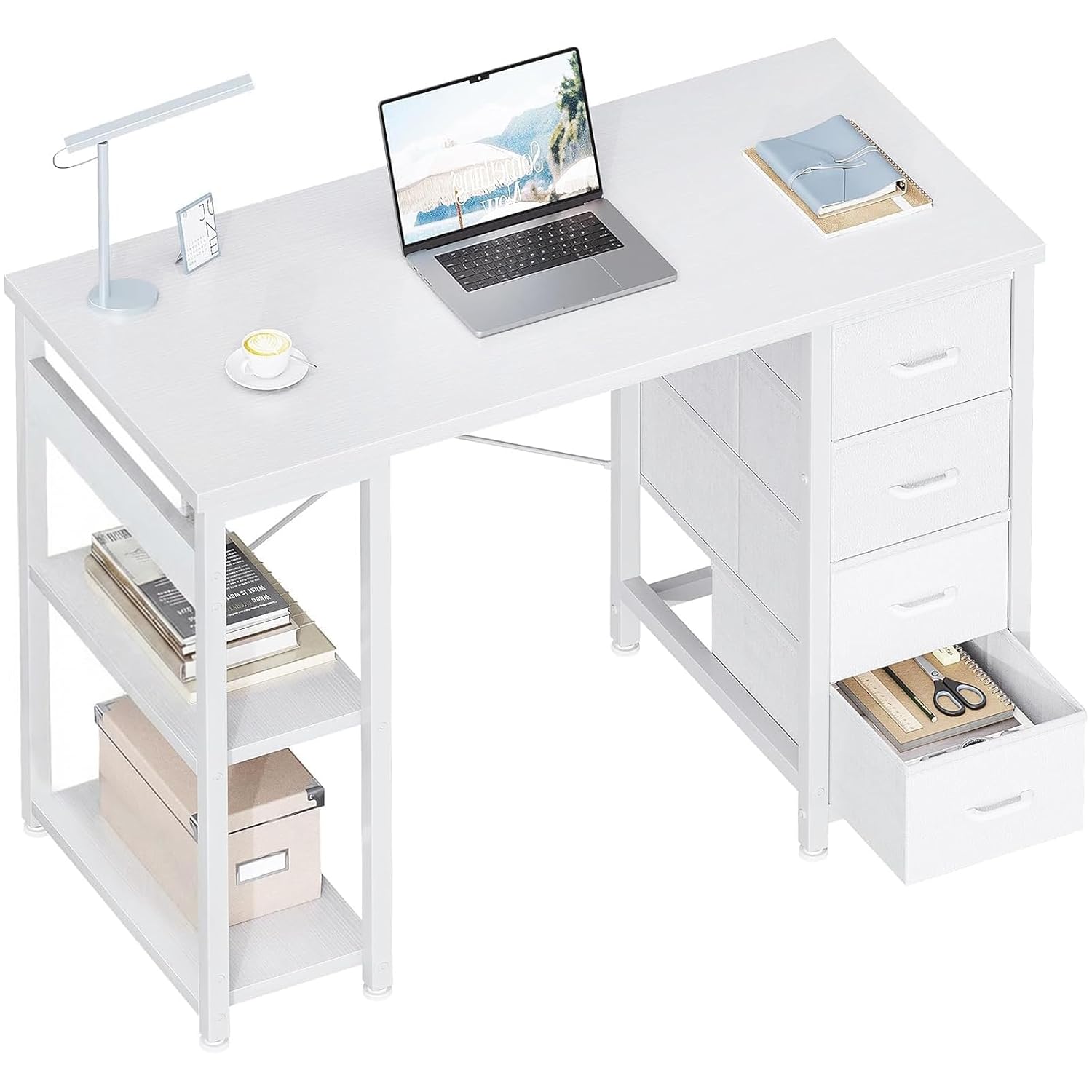 Desk Drawer Small - โต๊ะคอมพิวเตอร์สีขาวขนาดเล็กพร้อมลิ้นชักผ้า 4 ช่อง สำหรับโฮมออฟฟิศ ขนาด 40