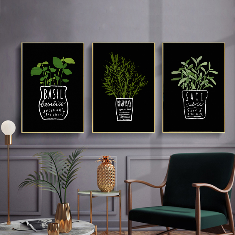 Home Office Depot - ภาพวาดบนผืนผ้าใบ กระถางต้นไม้สีเขียว โปสเตอร์และภาพพิมพ์ ห้องครัว สำนักงาน ศิลปะติดผนังสไตล์นอร์ดิกมินิมอล