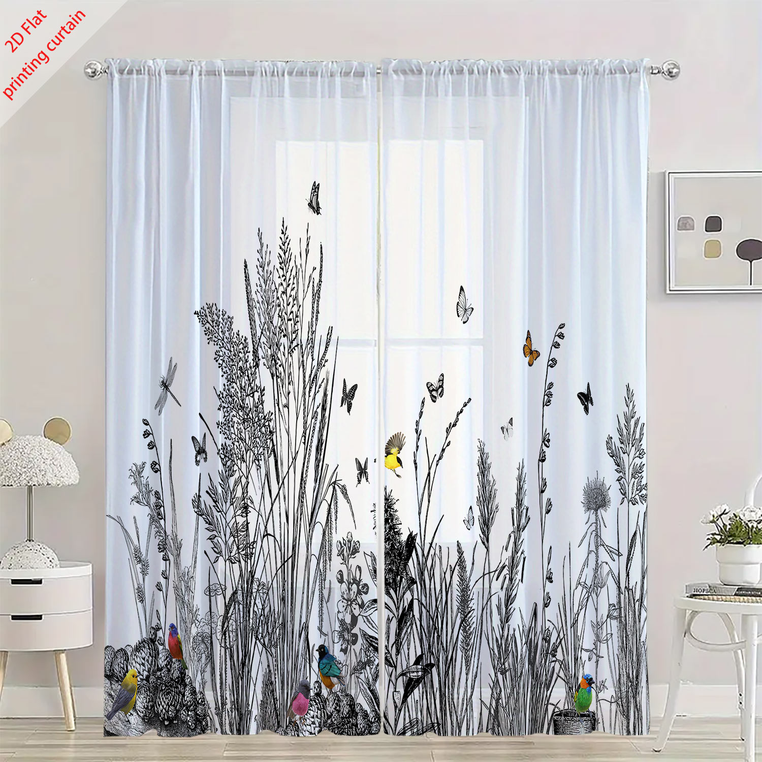 ม่านหน้าต่างโปร่งใสพิมพ์ลายพืช - Home Office With Plants บทวิจารณ์และราคา
