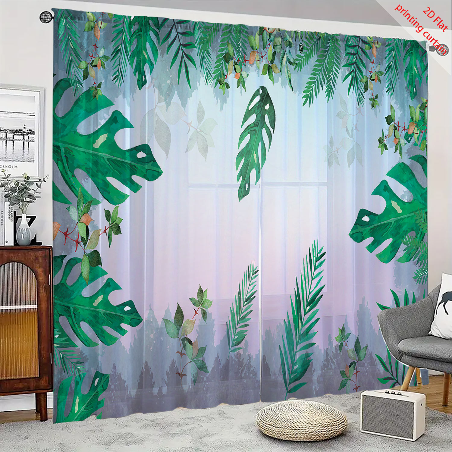 ม่านหน้าต่างโปร่งใสพิมพ์ลายพืช - Home Office With Plants บทวิจารณ์และราคา